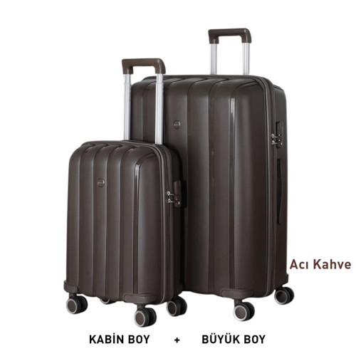 Bavul Büyük ve Kabin 2li Set Silikon Valiz V305 AcıKahve