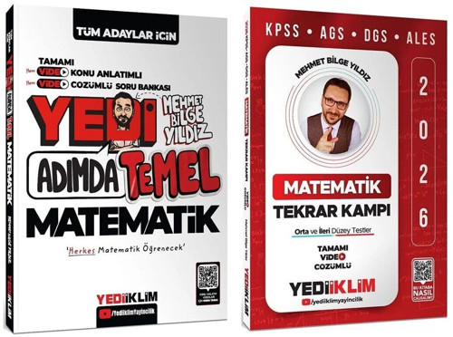 Yediiklim 2026 KPSS DGS ALES TYT 7 Yedi Adımda Temel Matematik Konu Anlatımlı Soru Bankası + Tekrar Kampı 2 li Set - Meh