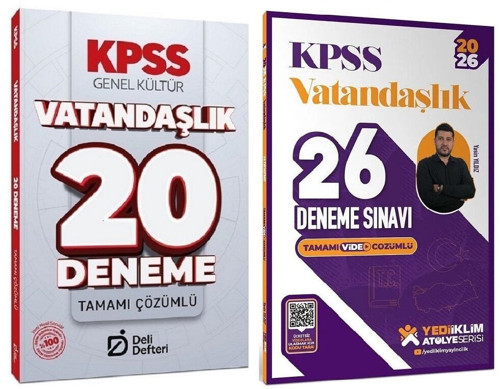 Yediiklim + Deli Defteri 2026 KPSS Vatandaşlık Atölye 26+20 Deneme 2 li Set - Yasin Yıldız Yediiklim + Deli Defteri Yayı