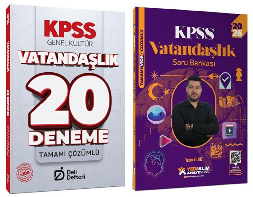 Yediiklim + Deli Defteri 2026 KPSS Vatandaşlık Atölye Soru Bankası + 20 Deneme 2 li Set - Yasin Yıldız Yediiklim + Deli