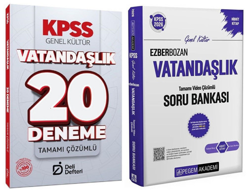 Pegem + Deli Defteri 2026 KPSS Vatandaşlık Ezberbozan Soru Bankası + 20 Deneme 2 li Set Pegem Akademi + Deli Defteri Yay