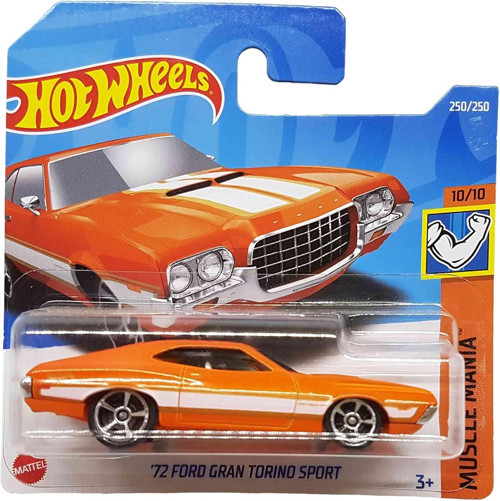 - ´72 Ford Gran Torino Sport - Muscle Mania 10/10 - Hcw29 - Short Card - Turuncu - Mattel