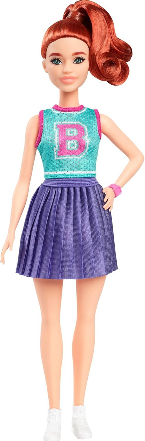 Fashionistas Doll #232 Kızıl Saçlı, Sportif "B" Jersey Üst Ve Pileli Mor Etek Ile Saat Ve Spo