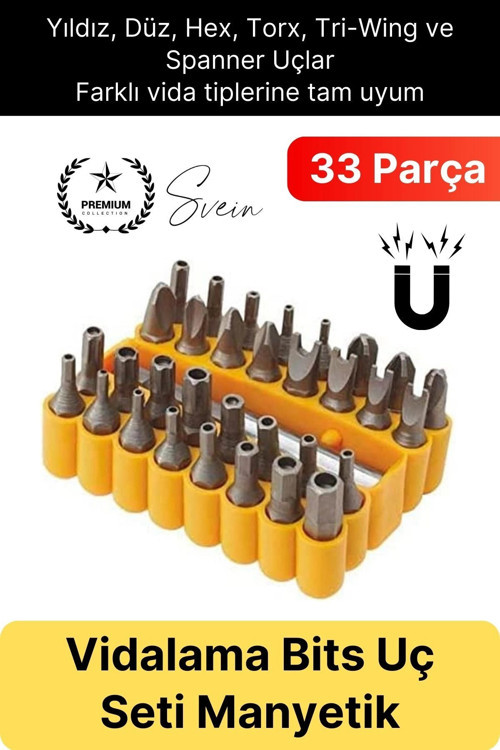#Bitsuç Premium 33 Parça Kutulu Yıldız Düz Sağlam Dayanıklı Mıknatıslı Şarjlı Vidalama Bits Uç Seti