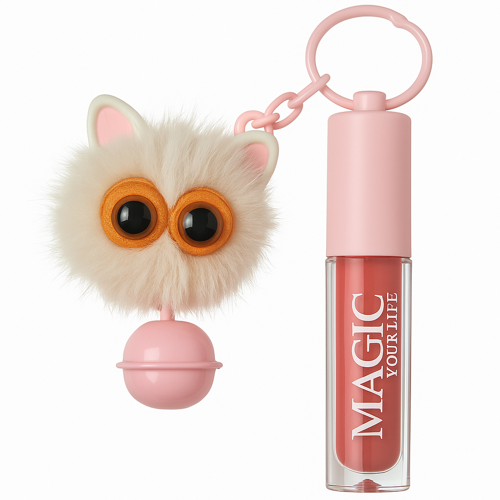 Tropikal Kokulu Işıltılı Lip Gloss + Şirin Peluş Anahtarlık Seti Ultra Parlak, Aloe Esanslı Lipgloss 1 AD