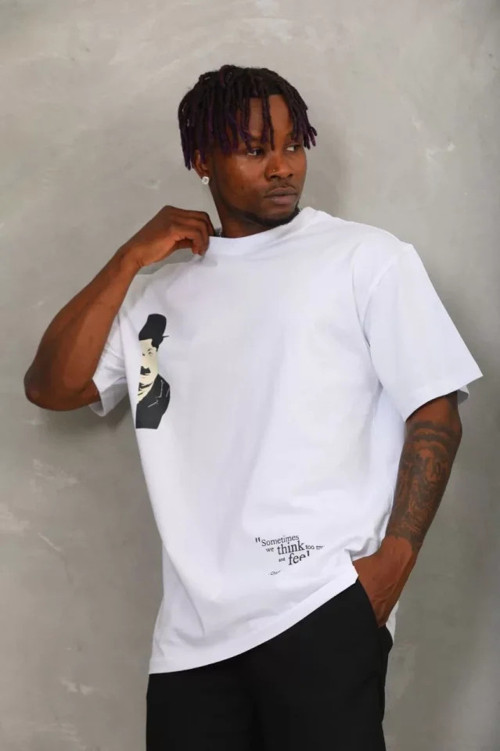Unisex Oversize Baskılı Bisiklet Yaka TShirt