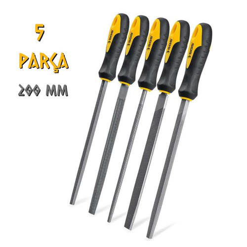 Saplı Büyük Eğe Seti Ahşap ve Metal 200 mm. - 5 Farklı Parça