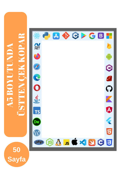 Yazılımcı Tasarımlı Çizgisiz Planlayıcı Not Defteri A5 Boyutunda 50 Sayfa