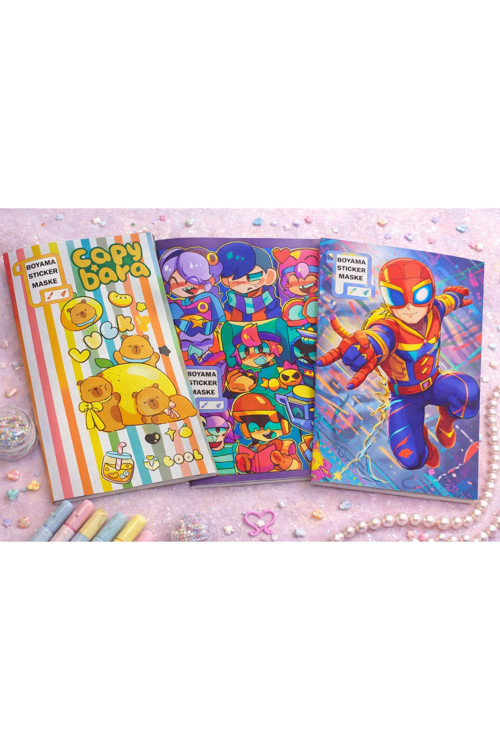 3'lü (Spider Man - Brawl Stars - Capybara) Stickerlı Boyama Kitabı - Her Kitap Boyanabilir 16 Sayfa