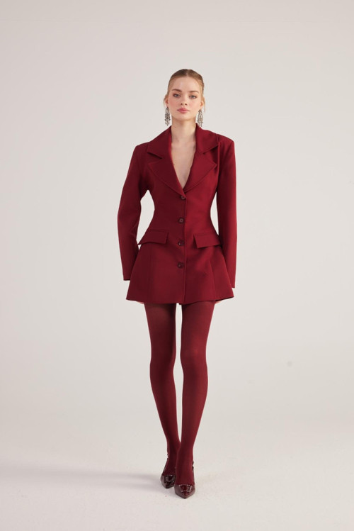 YAKE STORE Belden Oturmalı Fit Kesim Deja Blazer Ceket Bordo