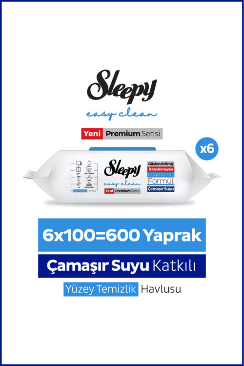 Easy Clean Premium Çamaşır Suyu Katkılı Yüzey Temizlik Havlusu Mendili 6x100 (600 Yaprak)