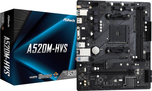, A520M-HVS, 2xDDR4, M.2, D-SUB, DVI, HDMI, AM4 Soket Anakart