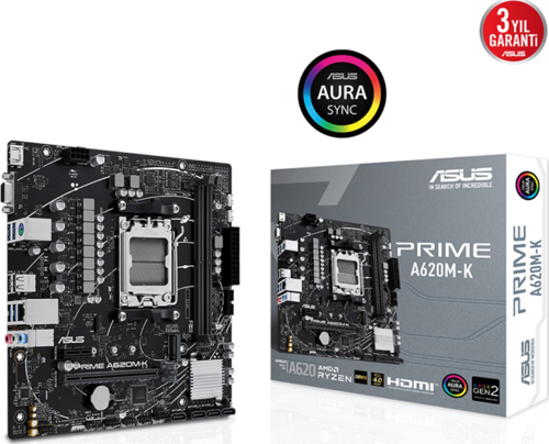 PRIME A620M-K, 2xDDR5, 1x M.2, D-SUB, HDMI, AMD Ryzen 7000 Serisi, AM5 Soket Anakart