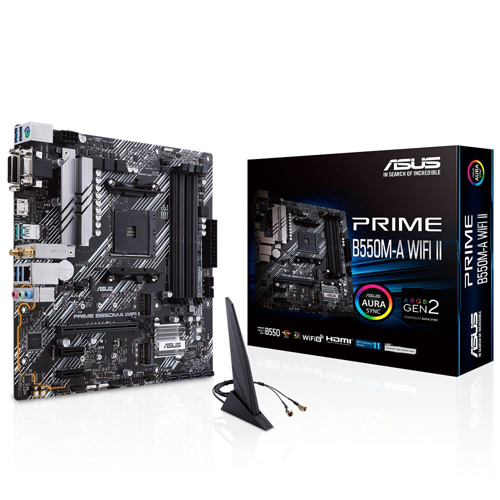 PRIME B550M-A WIFI II, 4xDDR4, 2x M.2, D-SUB, DVI, HDMI, Wi-Fi 6, Bluetooth v5.2, AM4 Soket Anakart