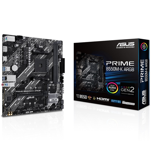 PRIME B550M-K ARGB, 2xDDR4, 2x M.2, DP, HDMI, AM4 Soket Anakart