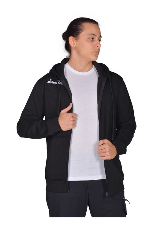 Imola - Erkek Siyah Pamuklu Tam Fermuarlı Spor Sweatshirt - Ddtam1050049