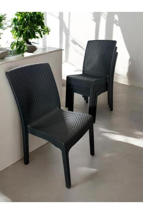 4 Adet Kolsuz Rattan Sandalye Antrasit