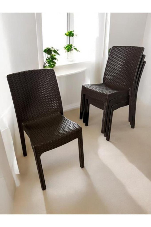 4 Adet Kolsuz Rattan Sandalye Kahve