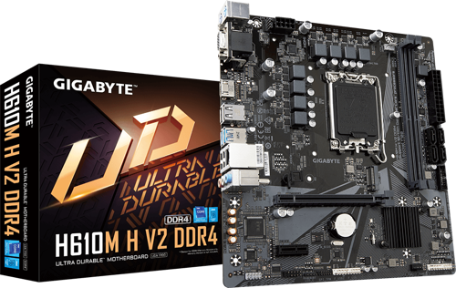 GIGABYTE H610M-H-V2 rev.1.0, 2xDDR4, M.2, D-SUB, HDMI, 12-13.Nesil, LGA1700 Soket, Anakart