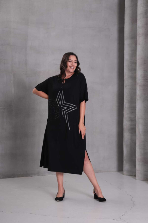 Viskon Oversize Elbise Taş Detaylı