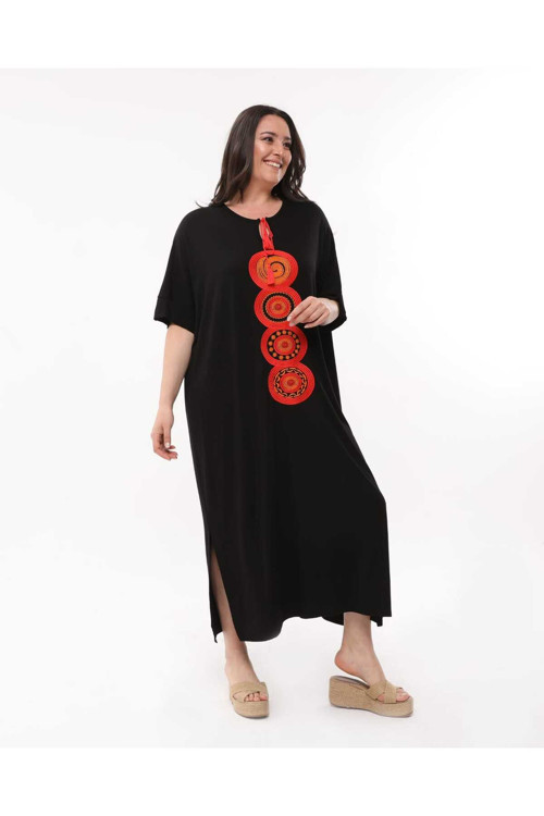 Viskon Oversize Elbise Nakışlı