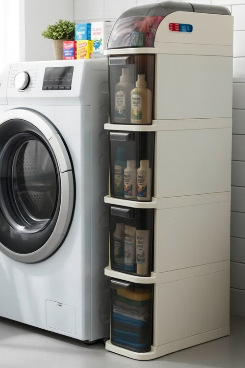 5 Katlı Portatif Dolap Çok Amaçlı Tekerlekli Banyo Dolabı Şeffaf Kapaklı Düzenleyici