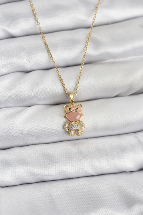 Zincir Gold Renk Teddy Bear Model Zirkon Taşlı Kadın Kolye - EBJ260130W39279
