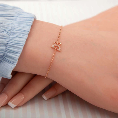 925 Ayar Gümüş Rose Kelebek Kadın Bileklik