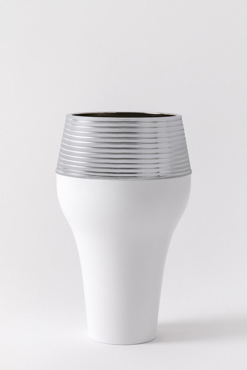 Metal Saksı Damla 35*70 Beyaz Gümüş