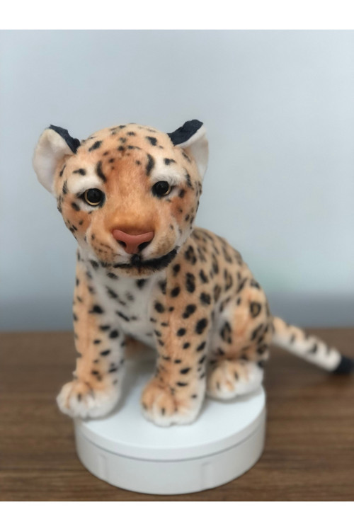 Leopar Peluş Oyuncak Gerçekçi Yüz Cam Göz Hediyelik Uyku Arkadaşı 30 Cm