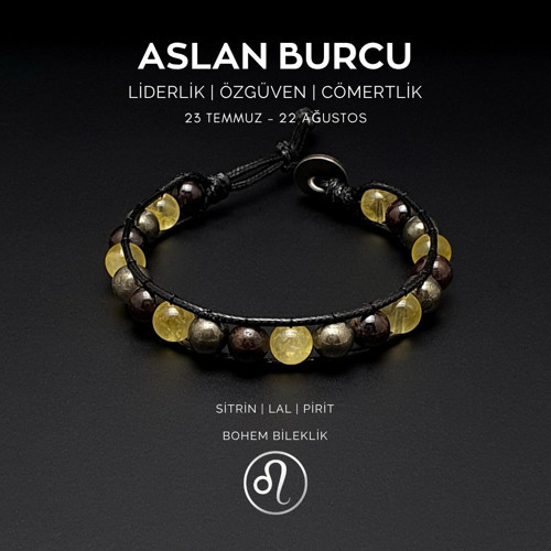 Doğal Taş Bileklik, El Yapımı, Aslan Burcu Bohem Bileklik – Sitrin, Lal ve Pirit Taşlı Bohem Bilekli