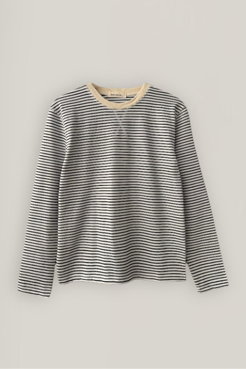 Uzun Kollu Pamuklu Çizgili T–Shirt