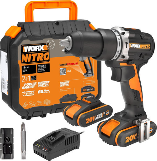 Wx352 20Volt/2.0Ah Li-Ion Çift Akülü Kömürsüz Profesyonel Şarjlı Darbeli Matkap