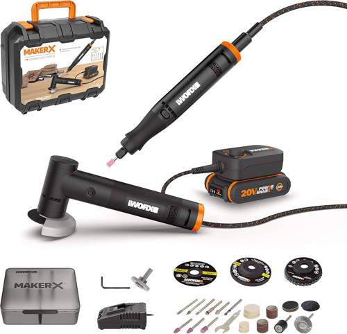 Wx990 Makerx 20Volt 2.0Ah. Kömürsüz Profesyonel Kalem Tipi Devir Ayarlı Gravür + 50Mm Açılı Avu