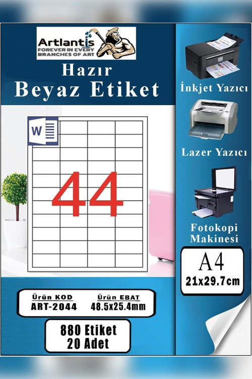 A4 Hazır Etiket 48.5x25.4 mm 20 Sayfa 1 Paket 44 lü Kendinden Yapışkanlı Fotokopi Lazer İnkjet Kağıdı Yazıcılar İçin Uyu
