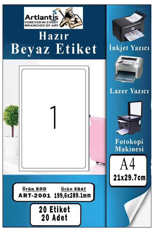 A4 Hazır Etiket 199.6x289.1 mm 20 Sayfa 1 Paket Kendinden Yapışkanlı Fotokopi Lazer İnkjet Kağıdı Yazıcılar İçin Uyumlu