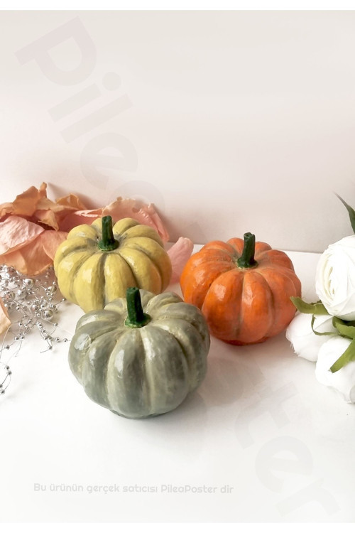 Dekoratif Bal Kabakları 3 adet|Kabak Biblo|masaüstü dekor|dekoratif kabak|dekoratif obje|masa dekoru
