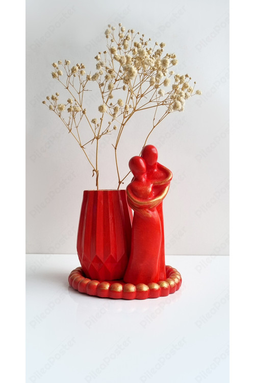 Kırmızı 3 lü Biblo Vazo Set |Çiçekli Vazo|Dekorasyon|Masa Dekoru|İnsan Biblo|Üçlü Dekor Set|Kırmızı