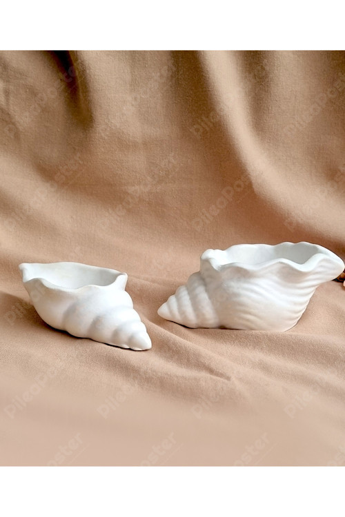 İstiridye Organizer Dekor Set|İkili|Dekoratif Organizer|Vernikli|Dekoratif Beyaz|Takı Düzenleyici