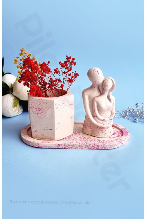 Dekoratif Set|Beyaz Ve Pembe|Biblo|Saksı|3lü Dekor|Dekorasyon|Dekoratif Biblo|Dekoratif Saksı|Süs
