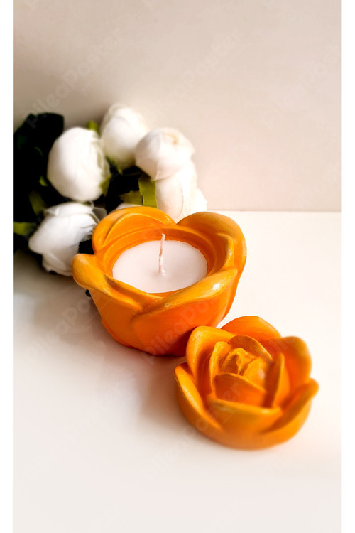 Dekoratif mum|Kapaklı Mum|Gül Mum|Büyük Mum|Turuncu Mum|Kırmızı Mum|Salon Dekoru|Masa Dekoru|Biblo|