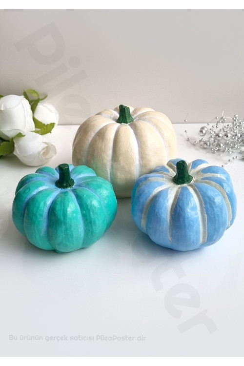 Büyük Kabak Biblo|dekoratif Bal Kabakları 3adet|kabak Biblo|dekoratif Kabak|dekoratif Obje|krem|mavi