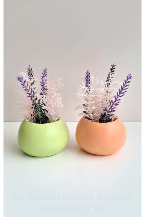 2li Vazo Yapay Çiçekli|Plastik Çiçekli Saksı|Yeşil Rengi|Yapay Sukulent Saksı|Yapay Bitki|Dekor
