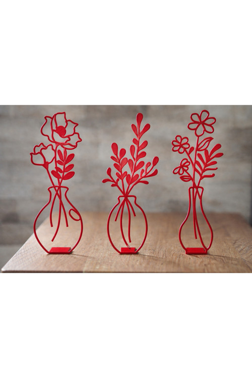 3’lü Minimal Plastik Çiçek Vazo Figürü | Modern Dekoratif Obje (17 cm yükseklik)