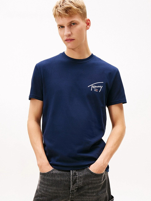 TJM REG SIGN BACKPRINT SS T EXT Erkek Mavi T-Shirt - DM0DM22320