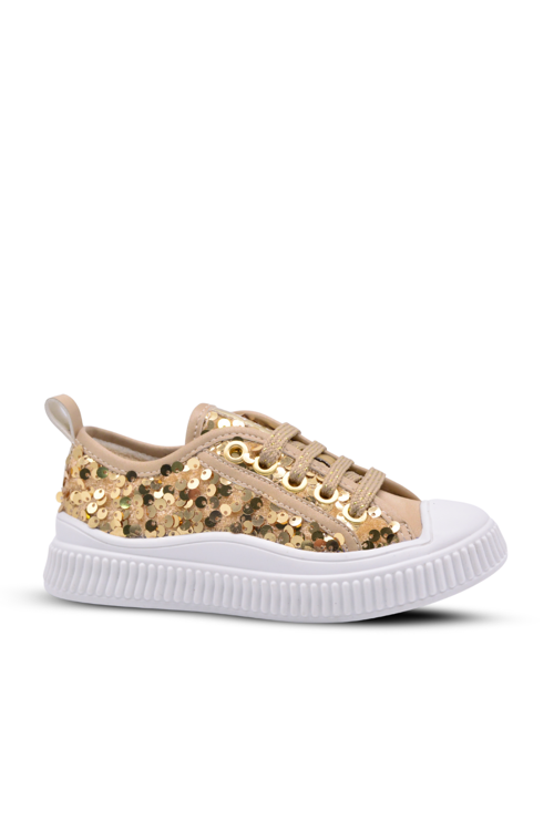 Sweet Kız Çocuk Pullu ve Bağcıklı Altın Renk Sneaker