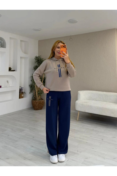 Nakış Detaylı Modal Kapüşonlu Eşofman Takımı
