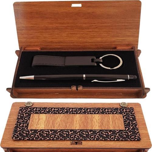 Ahşap Kutulu Siyah Kalem Anahtarlık Dekoratif Hediyelik