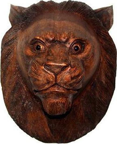 Dekoratif 30cm Ahşap Aslan Kafası Hediyelik