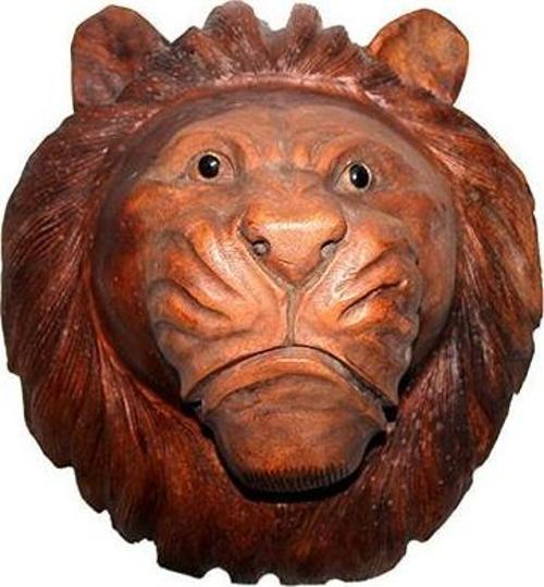 Dekoratif 40Cm Ahşap Aslan Kafası Hediyelik